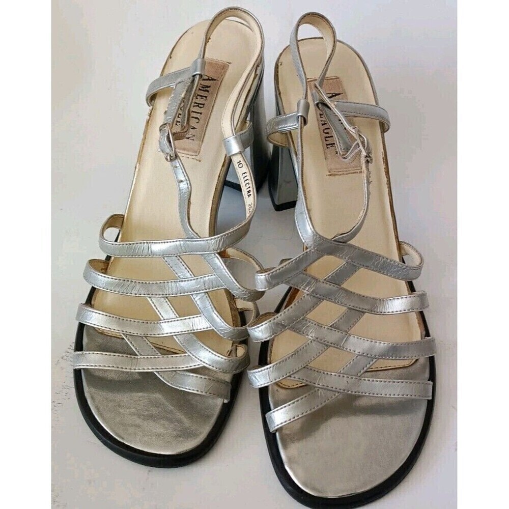 American Eagle Chunky Sandals Size 10 Metallic Silver Women’s Strappy Vintage
